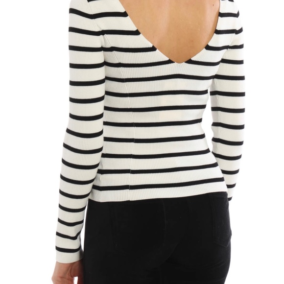 Theory boat/bateau neck fitted sweater with deep V back - Picture 2 of 8